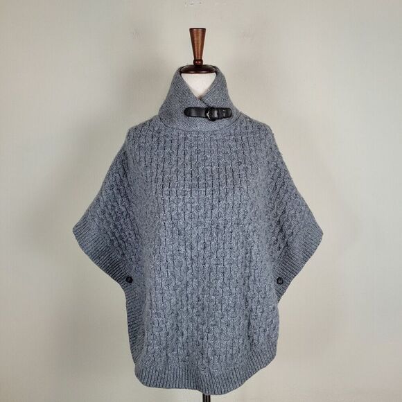 Massimo Dutti Cape Womens Small Wool Angora Cashmere Cable Knit Poncho Collared